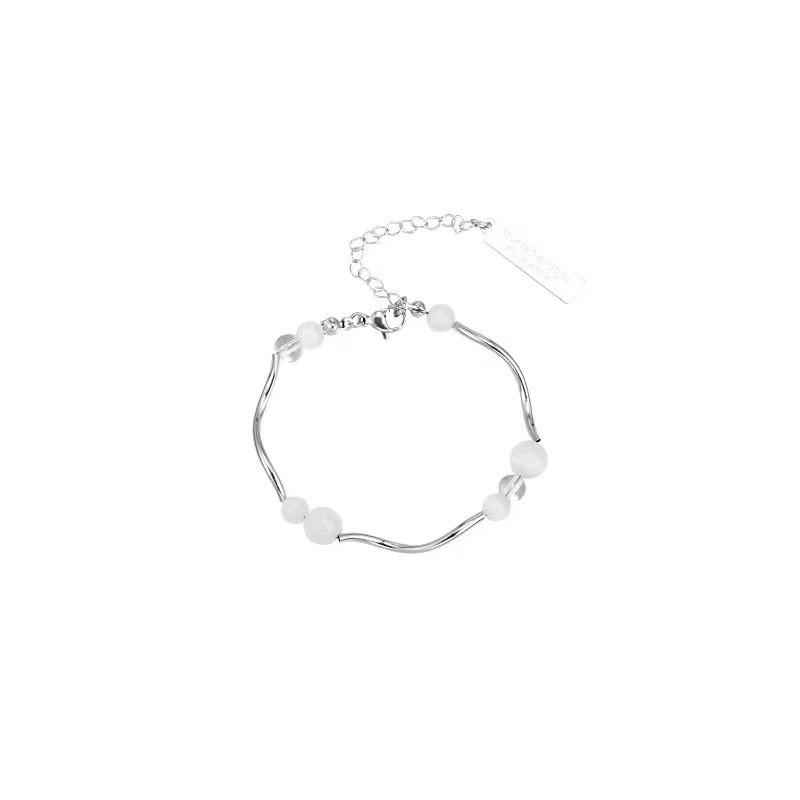 Cat Minimalist Eye Stone Beaded Bracelet For Women Irregular Steel Titanium