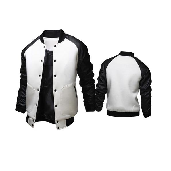 Men's Baseball Jacket Big Pocket Leather Sleeve Slim Design Coats