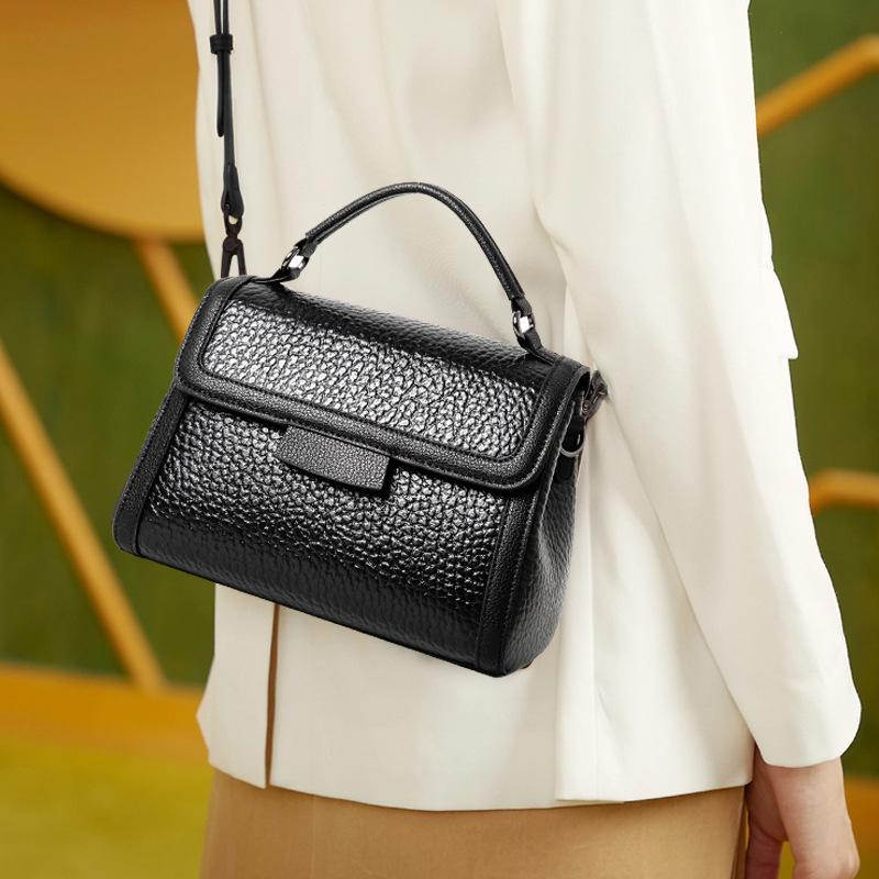 Bubble Head Layer Cowhide Women Single Shoulder Crossbody Simple Fashion Bag Girls Classic Shell Bag Multi-layer Dumpling Bag