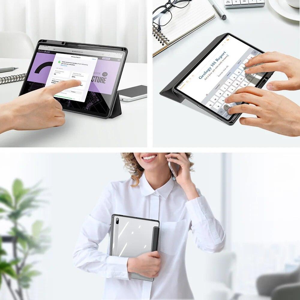 For Samsung Galaxy Tab S8 Ultra 14.6 S7/S8 11 S7/S8 Plus S7 FE 12.4 Tablet Case Transparent Back Tablet Cover with Pencil Holder