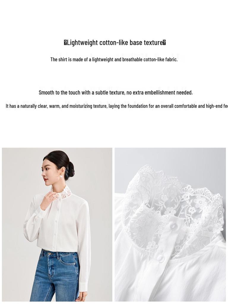 Women's Retro Lace Collar Long Sleeve High-Density Cotton Shirt - Spring New Arrival