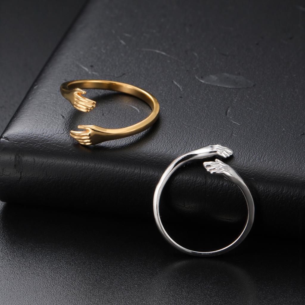 Cazador Waterproof Hands Hug Rings Stainless Steel Geometric Open Finger Rings for Women Jewelry Trendy Birthday Valentine Gift