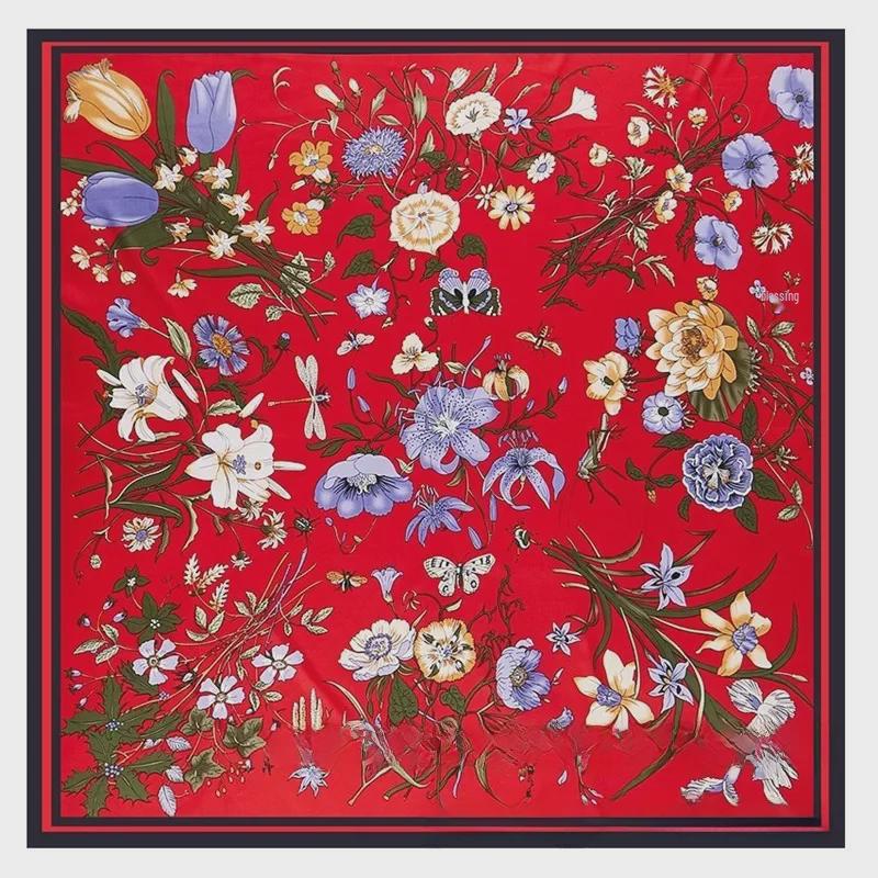 "New European and American Jungle Floral Bird Print 130cm Silk Twill Satin Square Scarf Shawl"