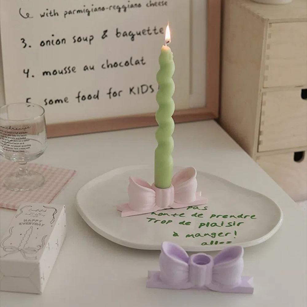 Ins Style Long Candle Candlestick Bow Shaped Mini Candle Stands Creative Bow Candle Holder
