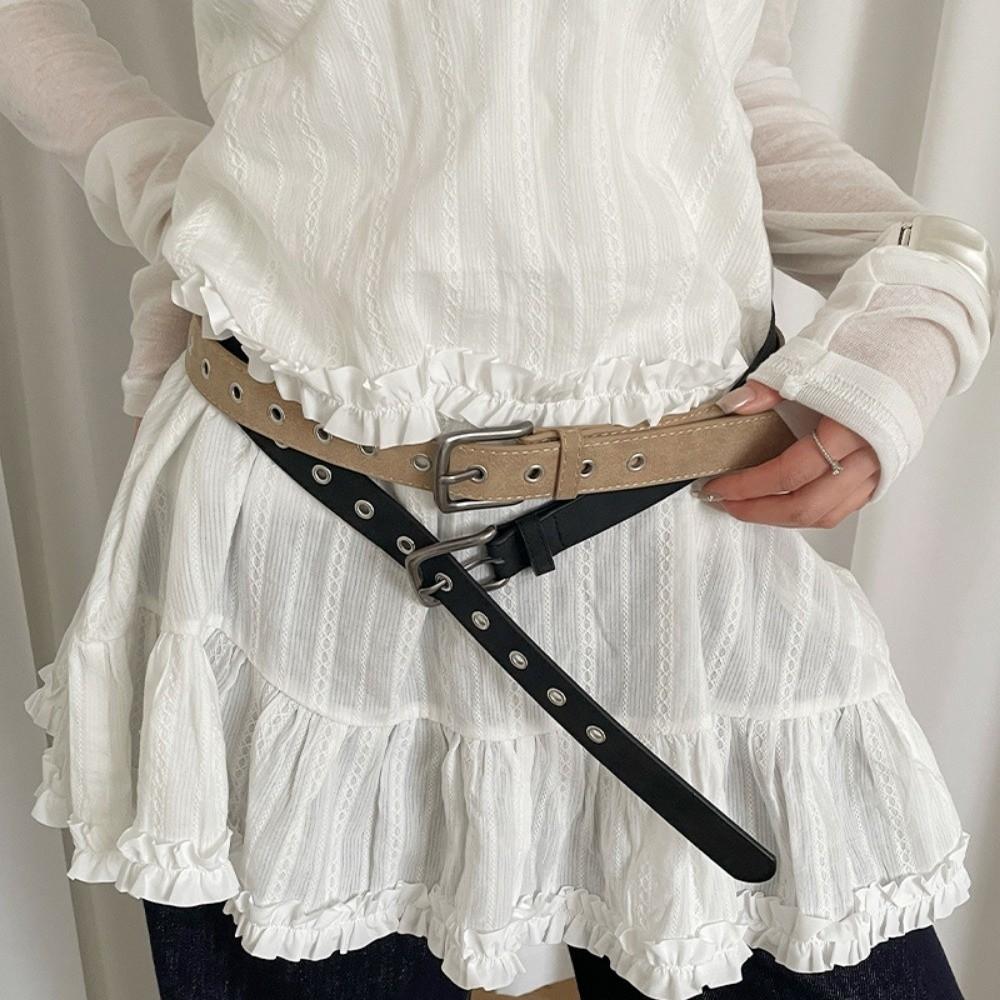 Simple Hollow Out Belt Solid Color Thin Waistband Fashion Leather Belt  for Dresses