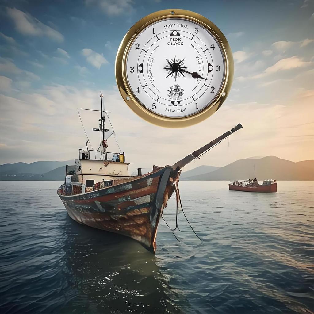 Hanging Weather Station, High Precision Thermometer Hygrometer Barometer Kit, Tide Clock Wall Clock Brass Case 4.5In Boat Accessory, for Boat Yacht,