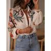 New Loose Long Sleeved Printing Floral Shirts Spring and Summer Casual Blouse Lapel Simple Top Long Sleeve Simple Sweet Office Clothing