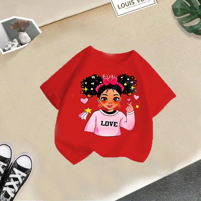 Kid T Shirt Cute Girl Printed T-shirt Round-neck Short-sleeve T-shirt Kids 100% Cotton Clothes 2-13Y