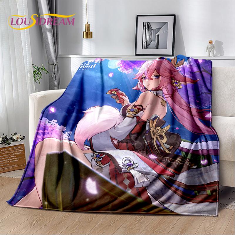 2025 New Cartoon Genshin Impact Character Solo Game Soft Blanket,Soft Throw Blanket for Home Bedroom Bed Sofa Picnic Child Gift