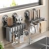 Wall Mounted Kitchen Storage Rack Organizer No Punching Knife Fork Spoon Drain Chopstick Holder With Hook Tableware Sorting Box