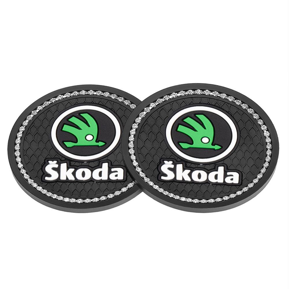 2025 Hot 1/2/4Pcs Car Coaster Water Cup Mat Non-Slip Pad Accessories For Skoda Rapid Scala Kodiaq Fabia Kamiq Karoq Octavia 2 3