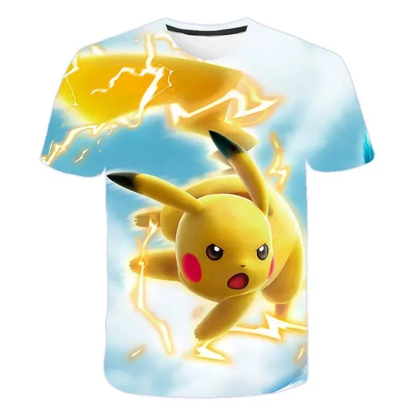 2025 Children's 3D Short-sleeved Cosplay Anime Pikachu T Shirt Fashion Casual T-shirt Pokemon Boys and Girls T-shirt Children's Clothing 7-13