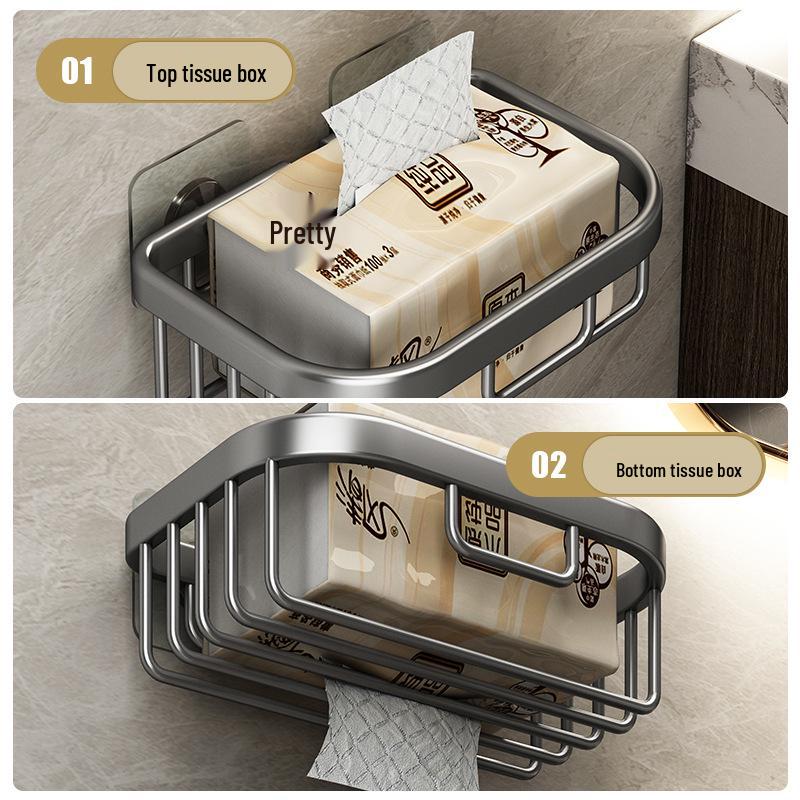 Punch-Free Wall-Mounted Bathroom Toilet Paper Holder - Washroom Roll Tissue Storage Box