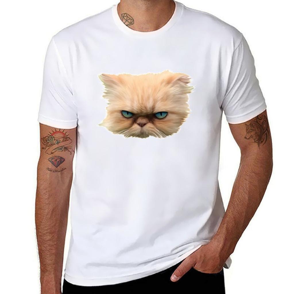 Angry Persian Cat TShirt Casual Minimalist Short Sleeve Top