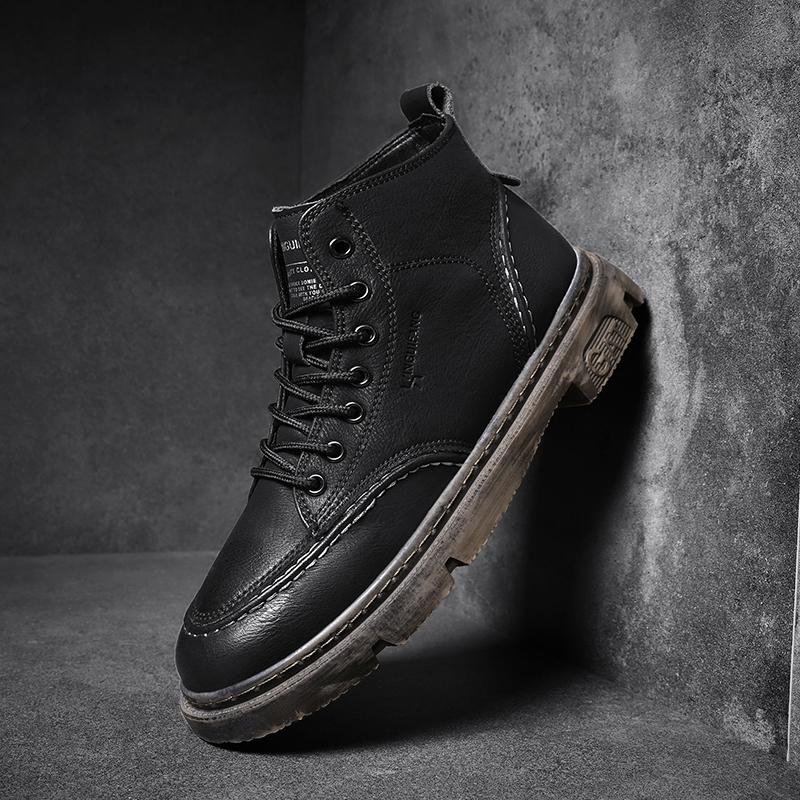 

Новые модные осенние и зимние мужские высокие ботинки martin для студентов, трендовые рабочие туфли на мягкой подошве для мальчиков, кроссовки Martin с защитой труда 44 чёрный/коричневый