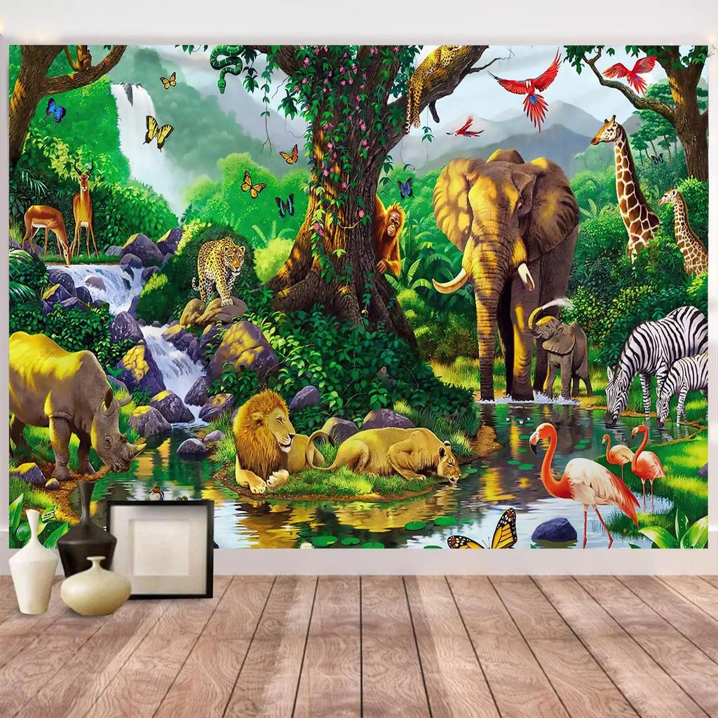 Arazzo Mondo Animale Tigre Elefante Giraffa della Foresta per Stanza dei Bambini Parete per Camera da Letto Soggiorno Decorazioni Tenda da Appendere