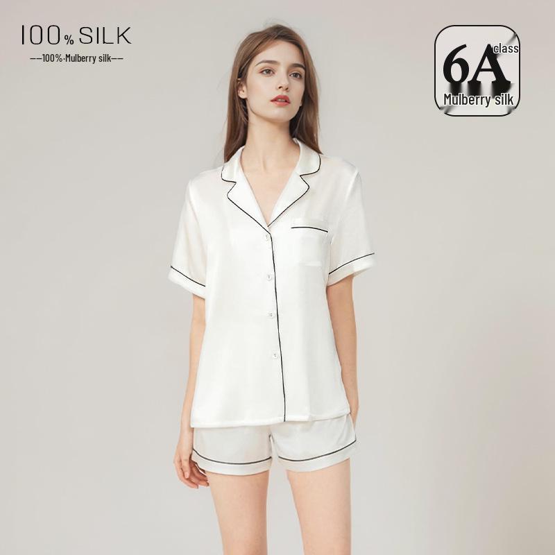 Women's Summer Silk Pajama Set: 100% Mulberry Silk Short Sleeve Luxury Home Wear