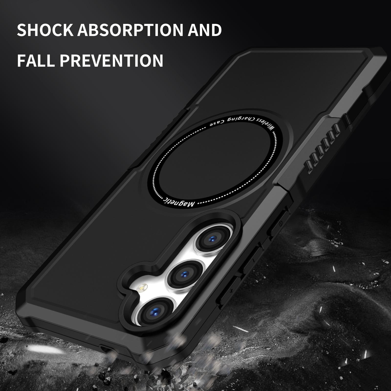 

For Samsung Galaxy S24+ Magnetic Case PC+TPU Scratch-Resistant Back Cover Black
