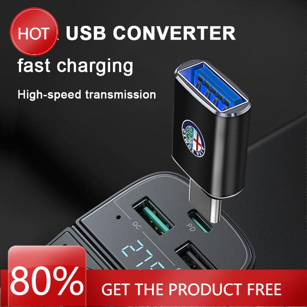 For Alfa Romeo ReQHub Caps 1pc Fast Charging Adapters Rear Socket TypeC To USB Car Play Adapter Accessories For Alfa Romeo 159 Giulietta 147 Stelv