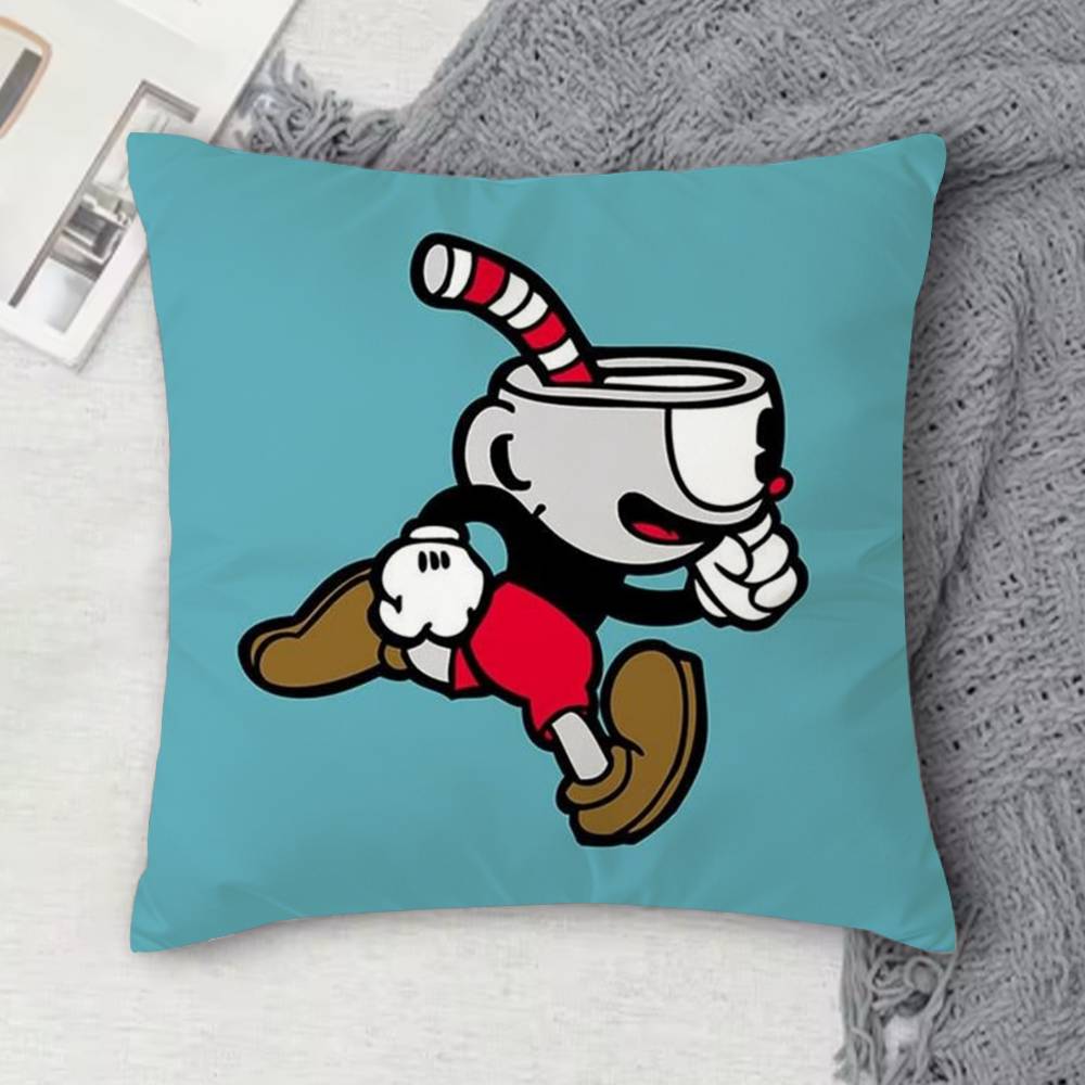 C-Cuphead Double-Sided Printed Square Decorative Cushion Cover For Sofa Living Room Home Decor
