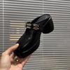 Fashion Round Heel Platform Baotou Half Drag Women Fashion Outside Wear Round Toe Deep Mouth Metal Buckle High Heels