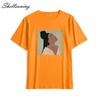 Shellsuning Summer Vintage Printed Cotton T Shirt Women Loose Short Sleeve Trend Tees Female Casual Streetwear All-match Basic Tops