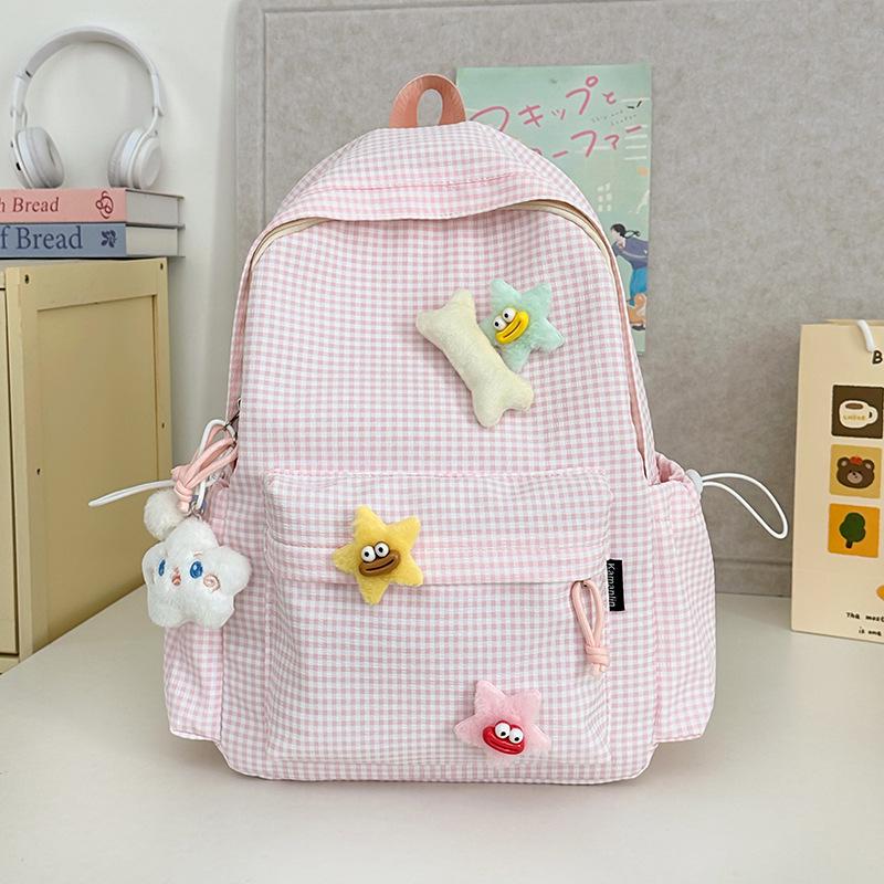 Cross-Border High-Value Soft Plaid Backpack for Girls - Large Capacity for Middle, High School, & College Students