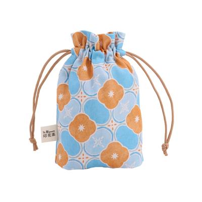 inBlooom Inkaraku Drawstring Bag, Women's Fabric Pouch, Small Storage Pouch for Small Items, with Gusset (Retro Window Glass, Apricot Blue)