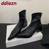 Mode Mode Stretch Damen Stiefeletten mit Absatz Schuhe Spitzschuh Damen Moderne Kurze Stiefel Weiblich Reißverschlüsse Schuhe Pumps