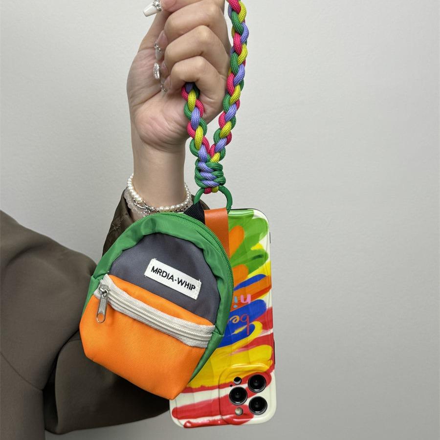 Ins Creative Graffiti Phone Case for Apple iPhone 15 14 13 12 Pro Max Triangle Bag Shockproof Hard Cover with Hanging Rope