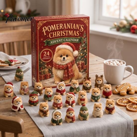 Giochi Festivi Interattivi 2026 Calendario dell'Avvento di Natale per Cani, Set di Ornamenti Acrilici a 24 Giorni con Figure di Cuccioli, Decorazione Piatta 2D da Appendere all'Albero