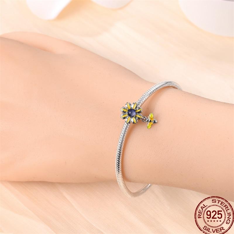 Real Copper Sunflower Series Charm Love Heart Blessing Series Suitable For 3Mm'S Bracelet Ladies Fine Jewelry Gift