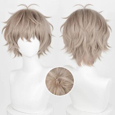 Anime Cosplay Wig Tomiyama Choji Light Linen Brown Short Frizzy Wig Heat Resistant Synthetic Hair Halloween Wigs + Wig Cap