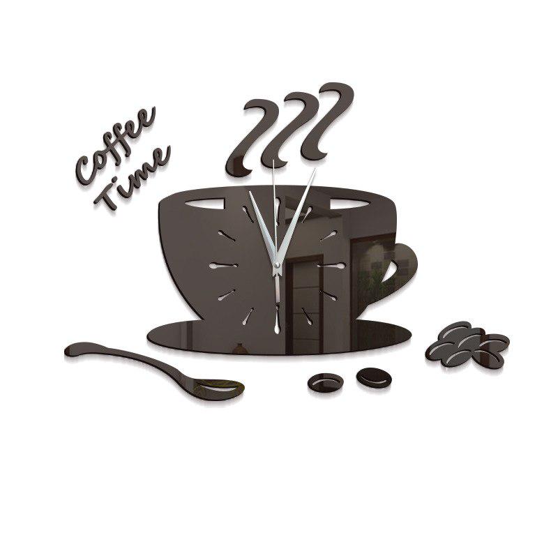 Horloge murale créative 3D en forme de tasse à café, miroir acrylique moderne, grande tasse, décoration d'intérieur, cuisine