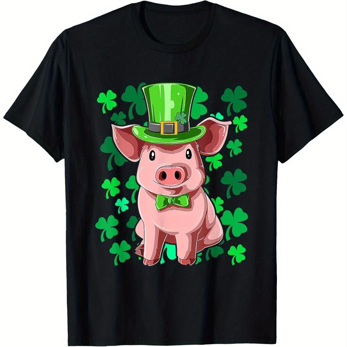 

Lucky Pig Leprechaun St Patricks Day Graphic T-Shirt Cotton Casual Crewneck Tee for Unisex 4XL