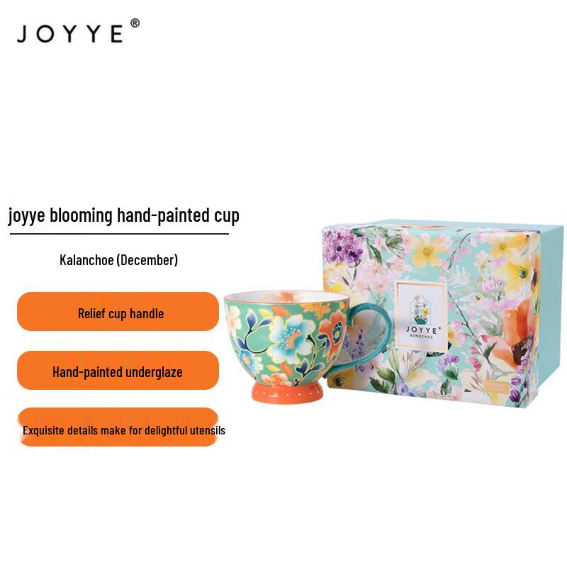 JOYYE Hand-painted Kalanchoe Floral Ceramic Mug