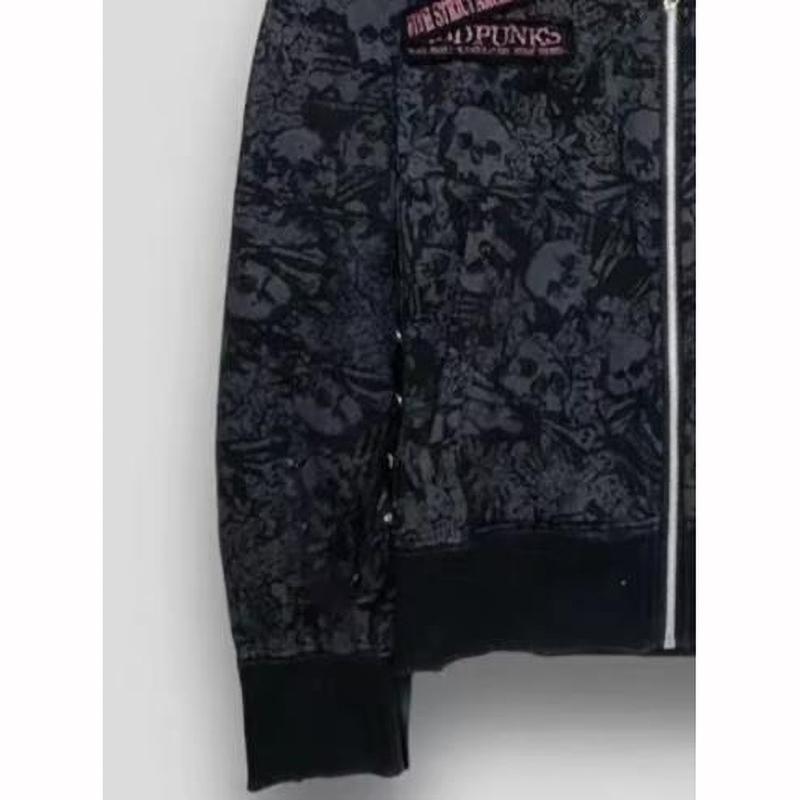 Goth Y2k Hoodies Jackets Women Vintage Harajuku Coat Aesthetic Fur Patchwork Hooded Jacket Zipper Coat