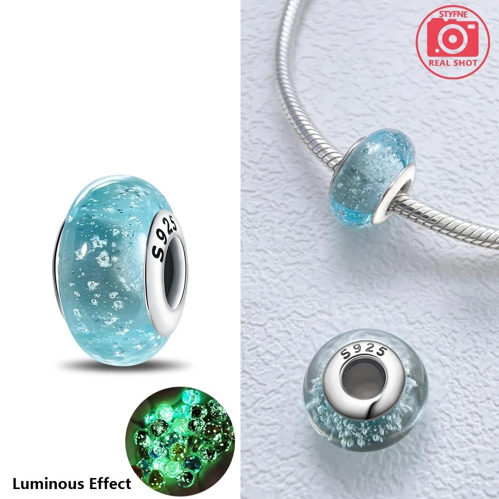 Original Rosa Glasperlen Blaue Romantische Perlen 925 Silber Charms für Frauen DIY Schmuckherstellung Armband Passend