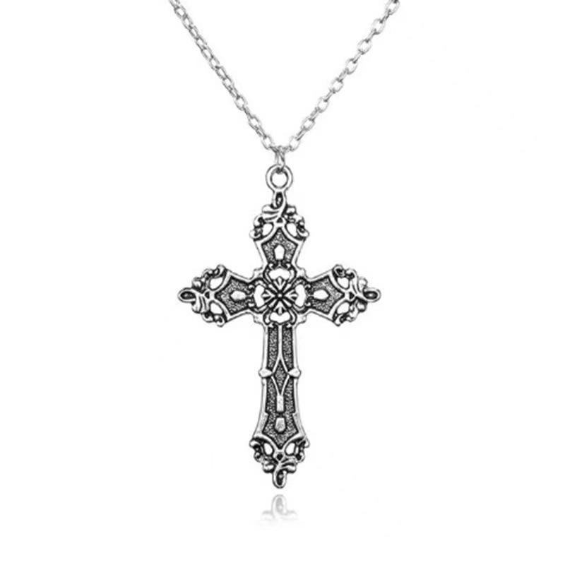 Retro Flower Pattern Cross Necklace: Unique Hip Hop Design