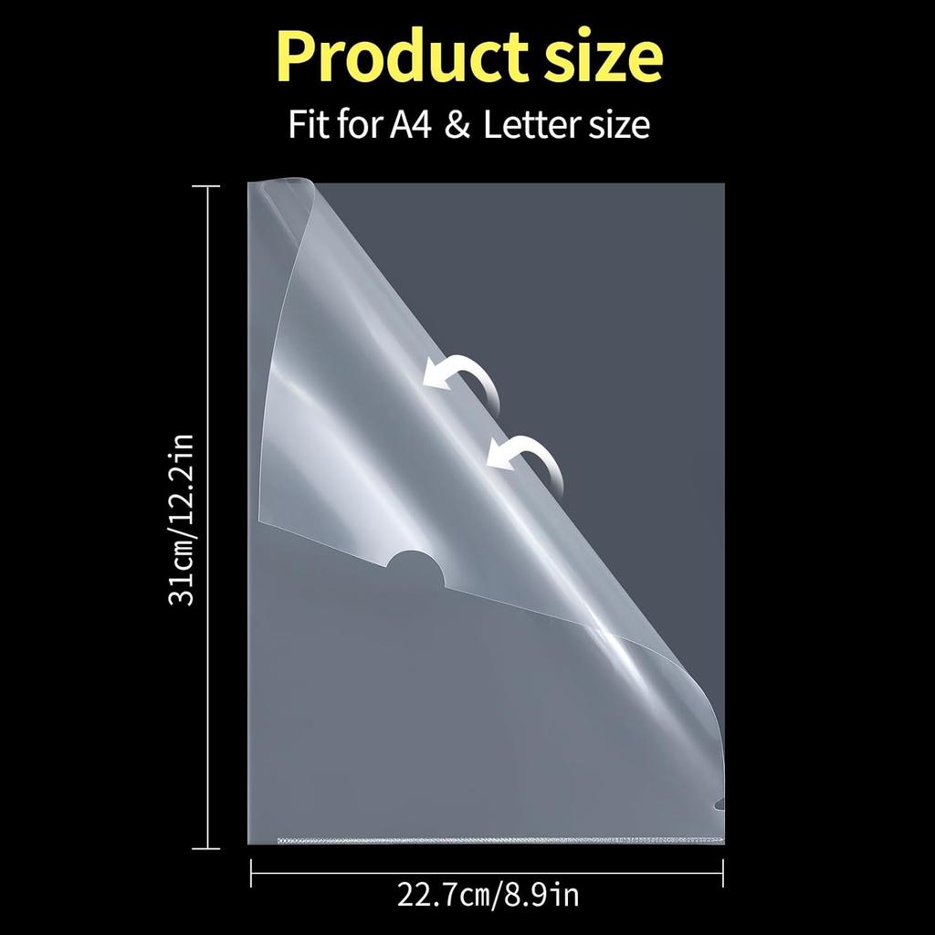 40 Stück Plastik Klare Dokumentenmappen, L-Typ Transparente Mappe Projekt-Taschen für A4/ Letter-Format, 20C (2,0 mm) Dick