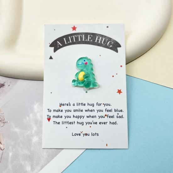 Pocket Hug Cartoon Dinosaur Decoration with Greeting Card A Little Hug Green Frog Resin Ornament Friends Family Birthday Anniversary Gift