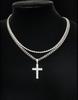Able Double Chain Set + Cross, Unisex - 3mm Layered Cuban Chain Necklace Set Minimalist Jewellery Gift 20-24 Inches Gift