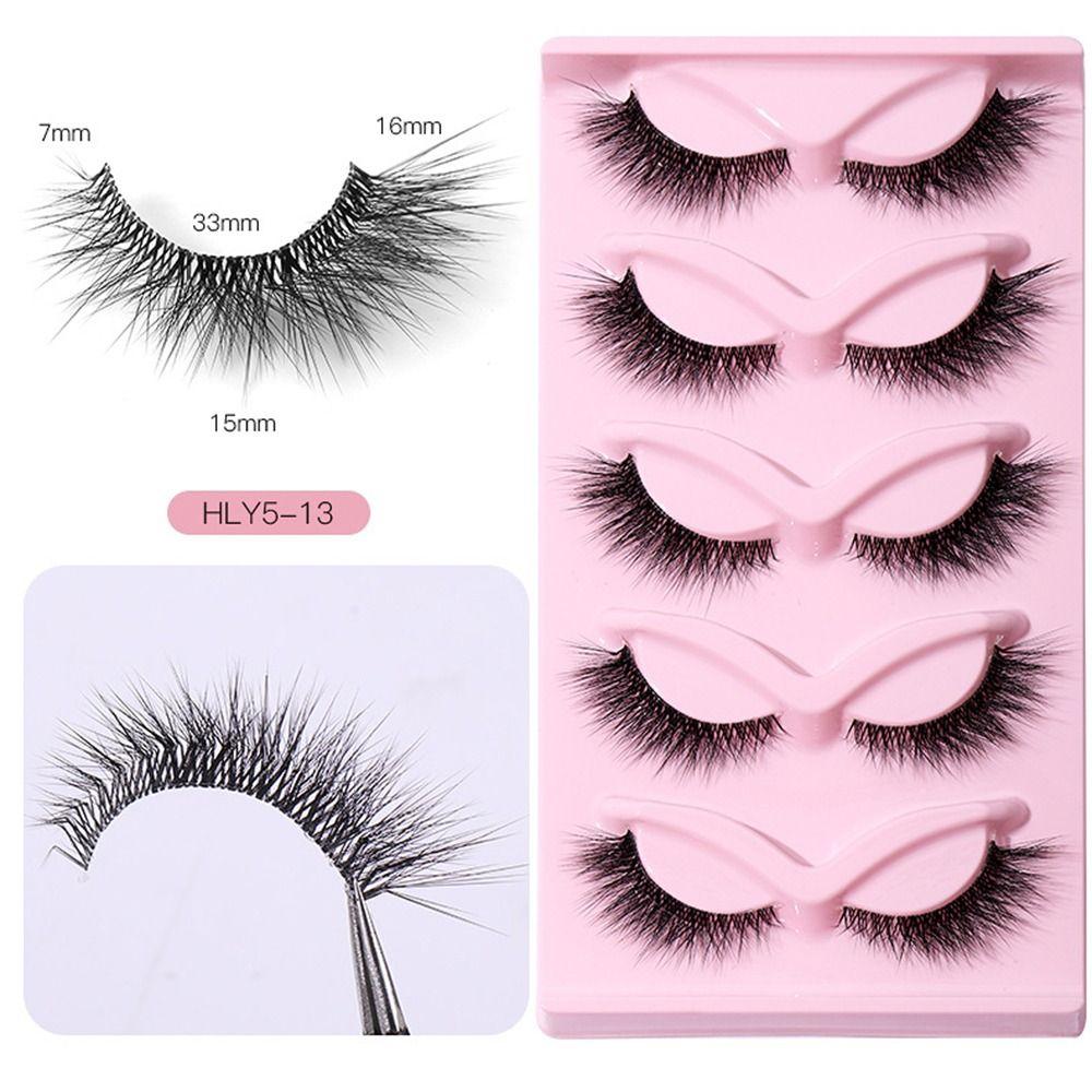5 Pair Full Strip Cat Eye Fake Lashes 3D Faux Mink Lashes Fluffy L Curl False Eyelashes  Women