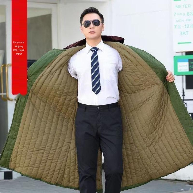 

Men s Military Green Thickened Cotton Overcoat - Extra Long Winter Workwear Cold-Proof Jacket Large (160-260 jin)