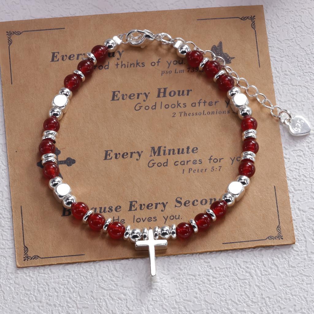 Bransoletka z okrągłych koralików Seria Krzyżowa Unisex Ręcznie robiony Design Styl Jesień Zima Wszechstronna Codzienna Biżuteria Ręczna