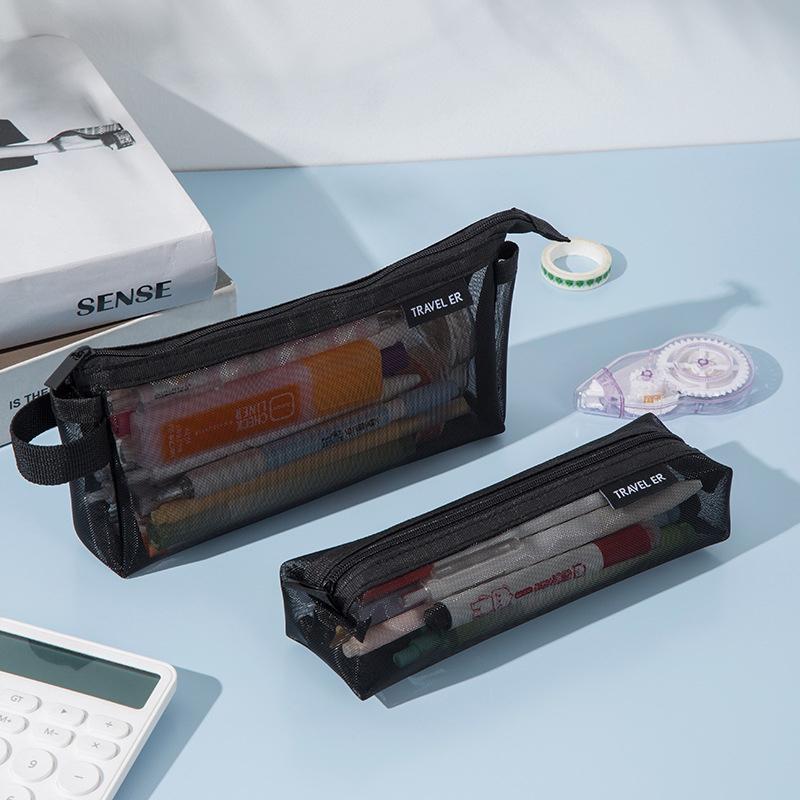 Mesh Pencil Case Transparent Pencil Case Kawaii Cute Simple Beautiful Bag Organizer Office Student Stationery School Supplies