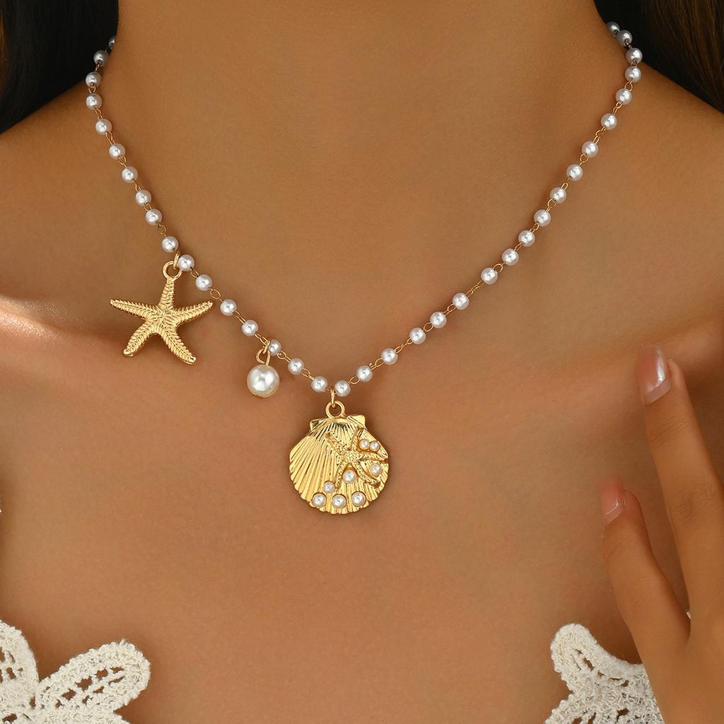 Ocean Series Pearl Necklace Light Luxury High Sense Starfish Shell Collarbone Chain Necklace