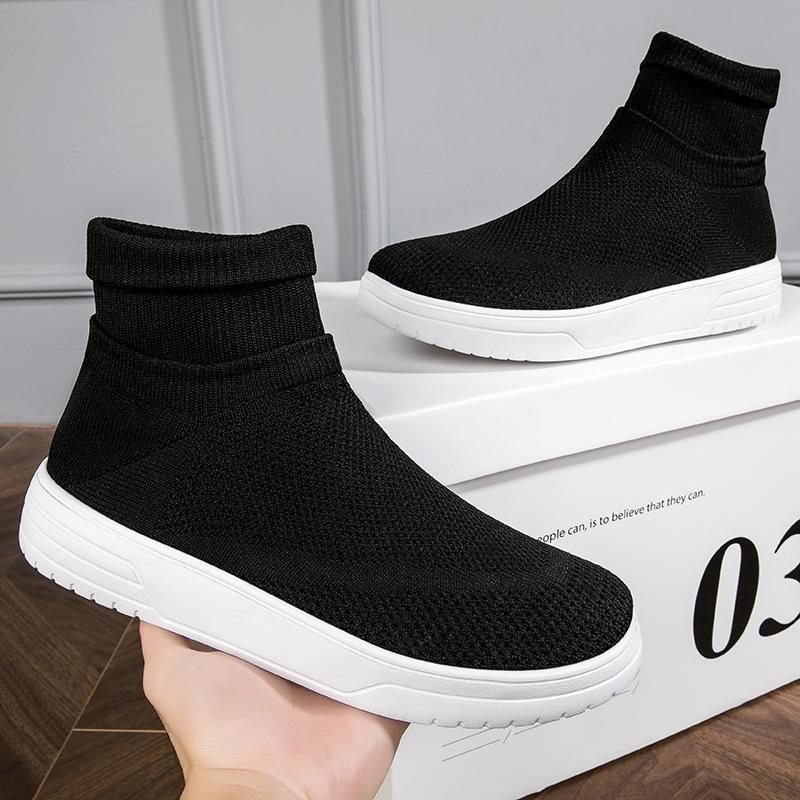 Otoño nuevos calcetines de pareja zapatos malla transpirable zapatillas casuales de caña alta zapatos deportivos de punto volador con suela gruesa para hombre