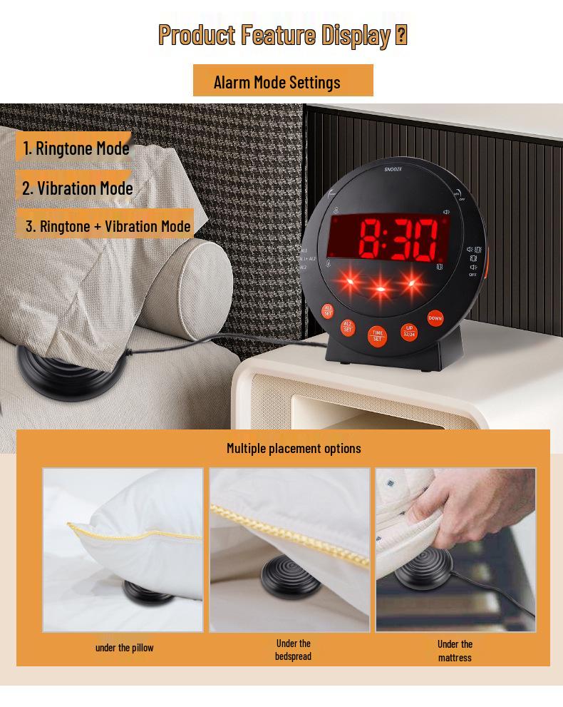 Multi-Function LED Digital Alarm Clock with Strong Vibration and Flashing Light Reminder