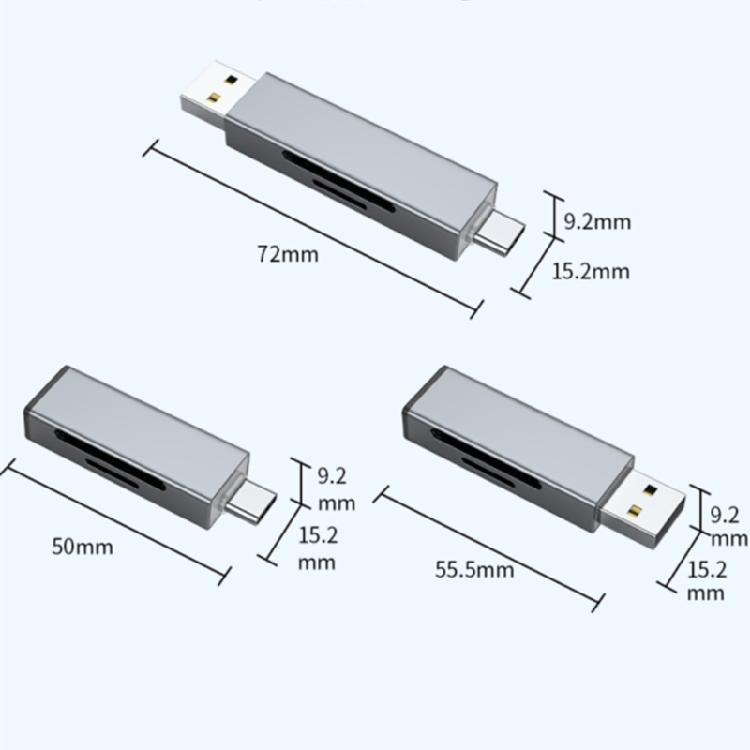 MultiFunctional Aluminum TF Card Reader USB A Type C Double Slot No Driver Required for Business Trip Document Share